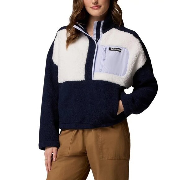 NEW Columbia Women's M Relaxed Fit Sherpa Fleece Jacket Navy & White - Picture 1 of 11